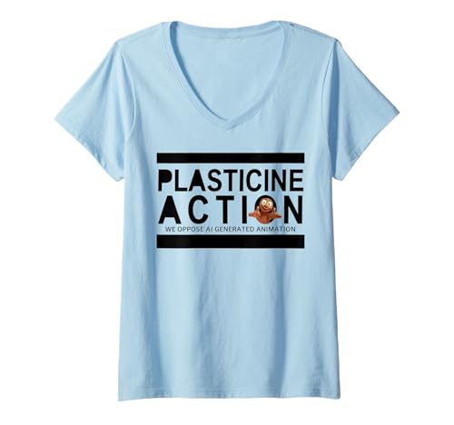 Damen Plastilin Action Wir sind gegen KI-generierte Animationen T-Shirt mit V-Ausschnitt Damen Plastilin Action Wir sind gegen KI-generierte Animationen T-Shirt mit V-Ausschnitt von Funny Plasticine Action