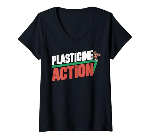 Damen Plastilin-Aktion T-Shirt mit V-Ausschnitt Damen Plastilin-Aktion T-Shirt mit V-Ausschnitt von Funny Plasticine Action