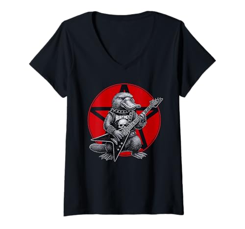 Damen Platypus Heavy Metal Gitarre Rock Animal Lover T-Shirt mit V-Ausschnitt Damen Platypus Heavy Metal Gitarre Rock Animal Lover T-Shirt mit V-Ausschnitt von Funny Platypus Death Metal Music Animal Designs