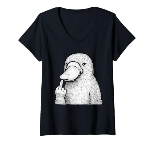 Damen Schnabeltier Mittelfinger sarkastischer Tierliebhaber T-Shirt mit V-Ausschnitt Damen Schnabeltier Mittelfinger sarkastischer Tierliebhaber T-Shirt mit V-Ausschnitt von Funny Platypus Flipping Off Animal Designs