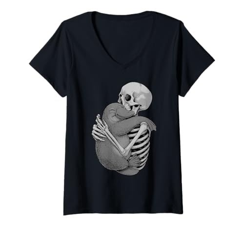 Damen Schnabeltier Skelett Umarmung Halloween Tierliebhaber T-Shirt mit V-Ausschnitt Damen Schnabeltier Skelett Umarmung Halloween Tierliebhaber T-Shirt mit V-Ausschnitt von Funny Platypus Gothic Animal Designs