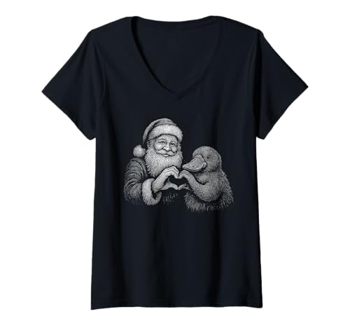 Damen Schnabeltier Weihnachtsmann Herzform Weihnachten Tierliebhaber T-Shirt mit V-Ausschnitt Damen Schnabeltier Weihnachtsmann Herzform Weihnachten Tierliebhaber T-Shirt mit V-Ausschnitt von Funny Platypus Holiday Animal Designs