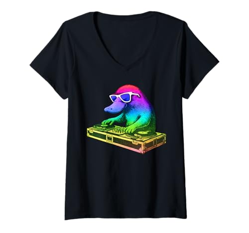 Damen Schnabeltier DJ Musik Party Tierliebhaber T-Shirt mit V-Ausschnitt Damen Schnabeltier DJ Musik Party Tierliebhaber T-Shirt mit V-Ausschnitt von Funny Platypus House Music Animal Designs