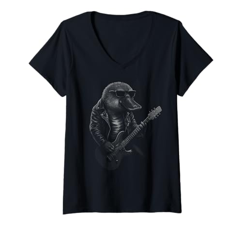 Damen Schnabeltier spielt Gitarre Rock Musik Tierliebhaber T-Shirt mit V-Ausschnitt Damen Schnabeltier spielt Gitarre Rock Musik Tierliebhaber T-Shirt mit V-Ausschnitt von Funny Platypus Rock And Roll Animal Designs