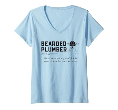 Damen Lustiger bärtiger Klempner Definition Bart Sanitär Männer T-Shirt mit V-Ausschnitt von Funny Plumber Gifts Store