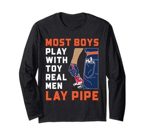 Lustiges Klempner-Zitat Real Men Lay Pipe Sanitär-Witz Langarmshirt von Funny Plumber Gifts Store