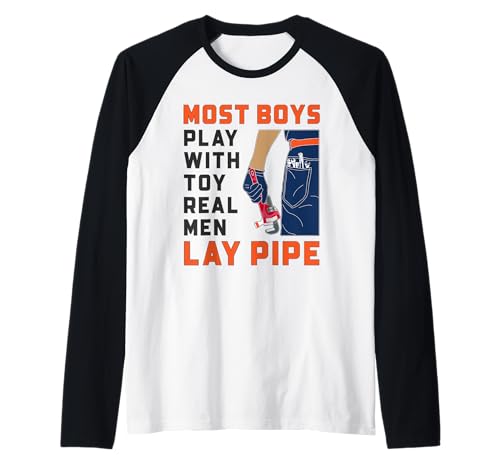 Lustiges Klempner-Zitat Real Men Lay Pipe Sanitär-Witz Raglan von Funny Plumber Gifts Store