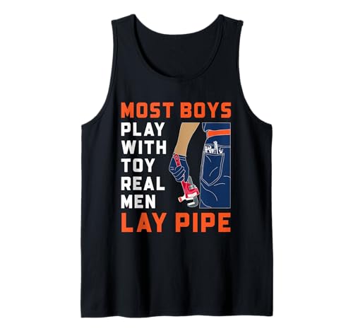 Lustiges Klempner-Zitat Real Men Lay Pipe Sanitär-Witz Tank Top von Funny Plumber Gifts Store