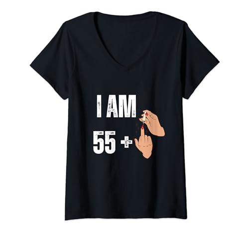 Damen Lustiger Fingernagel mit Aufschrift „I Am 55 Plus 1“ zum 56. Geburtstag T-Shirt mit V-Ausschnitt Damen Lustiger Fingernagel mit Aufschrift „I Am 55 Plus 1“ zum 56. Geburtstag T-Shirt mit V-Ausschnitt von Funny Plus 1 Birthday Apparel Gifts