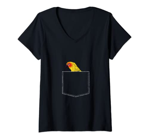 Damen Pocket Papagei Lustige Vogelbeobachtung Besitzer Grafik T-Shirt mit V-Ausschnitt von Funny Pocket Parrot Graphic & More