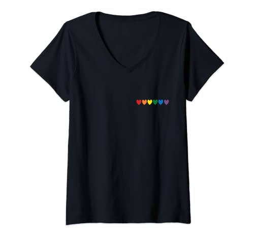 Damen Regenbogen Herz Tasche LGBT Pride Regenbogen Herz T-Shirt mit V-Ausschnitt Damen Regenbogen Herz Tasche LGBT Pride Regenbogen Herz T-Shirt mit V-Ausschnitt von Funny Pocket - Rainbow Heart Gay Pride Apparel