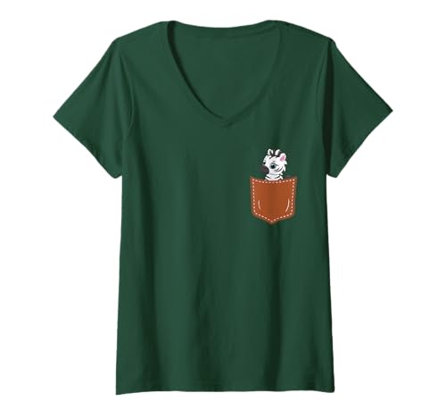 Damen Niedliches Zebra-Tier in Taschen-Design für Zebras-Zoo-Liebhaber T-Shirt mit V-Ausschnitt von Funny Pocket Zebra For Kids And Families Apparels