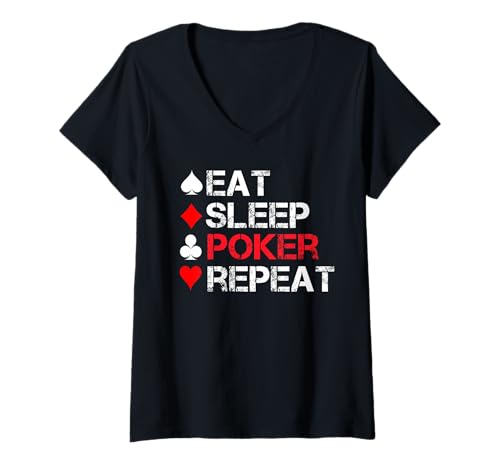 Damen Eat Sleep Poker Repeat Lustiger Pokerliebhaber T-Shirt mit V-Ausschnitt Damen Eat Sleep Poker Repeat Lustiger Pokerliebhaber T-Shirt mit V-Ausschnitt von Funny Poker Lover Ideas For Poker Game Players