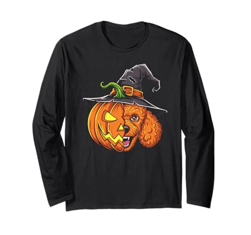 Pudel Kürbis Jack O Laterne Halloween Kinder Herren Damen Langarmshirt von Funny Poodle Dog Lovers Halloween Pumpkin Outfits