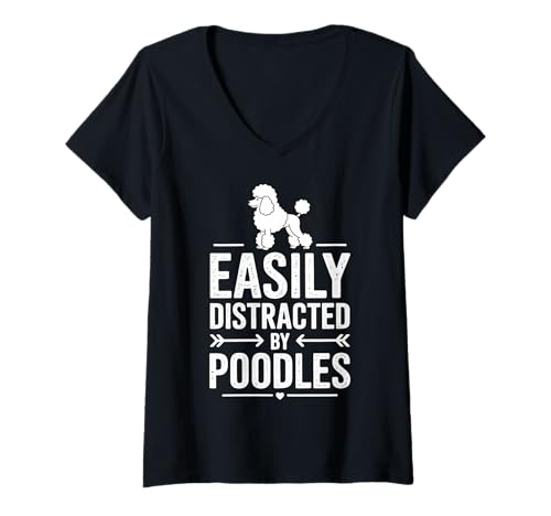Damen Abgelenkt von Pudeln Lustiger Pudel T-Shirt mit V-Ausschnitt Damen Abgelenkt von Pudeln Lustiger Pudel T-Shirt mit V-Ausschnitt von Funny Poodles Cool Poodle Design
