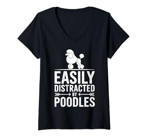 Damen Abgelenkt von Pudeln Lustiger Pudel T-Shirt mit V-Ausschnitt von Funny Poodles Cool Poodle Designs