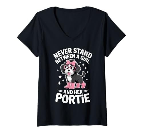 Damen Portugiesischer Wasserhund Mädchen Lustiger Portie T-Shirt mit V-Ausschnitt Damen Portugiesischer Wasserhund Mädchen Lustiger Portie T-Shirt mit V-Ausschnitt von Funny Portuguese Water Dog Girl Cool Portie Design