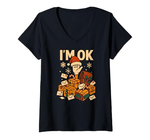 Damen Weihnachtsbriefträger Postangestellter Kurierzusteller Fahrer T-Shirt mit V-Ausschnitt Damen Weihnachtsbriefträger Postangestellter Kurierzusteller Fahrer T-Shirt mit V-Ausschnitt von Funny Postal Worker Mail Carrier Humor and Pride