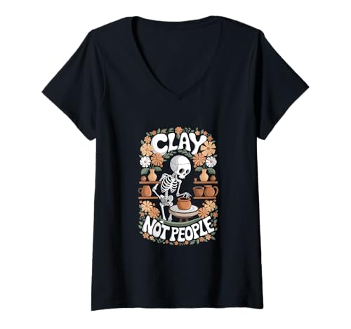 Damen Clay Not People Sarcastic Pottery T-Shirt mit V-Ausschnitt Damen Clay Not People Sarcastic Pottery T-Shirt mit V-Ausschnitt von Funny Pottery Passion Handmade Ceramics