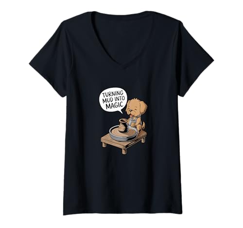 Damen Cute Pottery Dog Fun Potter T-Shirt mit V-Ausschnitt Damen Cute Pottery Dog Fun Potter T-Shirt mit V-Ausschnitt von Funny Pottery Passion Handmade Ceramics