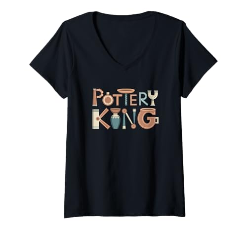 Damen Happy Pottery Crafting Guy Pottery King T-Shirt mit V-Ausschnitt Damen Happy Pottery Crafting Guy Pottery King T-Shirt mit V-Ausschnitt von Funny Pottery Passion Handmade Ceramics