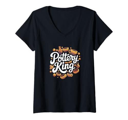 Damen Happy Pottery Crafting Guy Pottery King T-Shirt mit V-Ausschnitt Damen Happy Pottery Crafting Guy Pottery King T-Shirt mit V-Ausschnitt von Funny Pottery Passion Handmade Ceramics