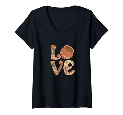 Damen Ich Liebe Keramik Und Töpferwaren Liebe T-Shirt mit V-Ausschnitt Damen Ich Liebe Keramik Und Töpferwaren Liebe T-Shirt mit V-Ausschnitt von Funny Pottery Passion Handmade Ceramics