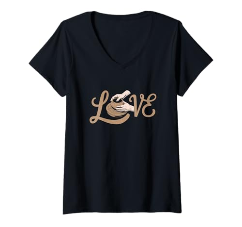 Damen Ich Liebe Keramik Und Töpferwaren Liebe T-Shirt mit V-Ausschnitt Damen Ich Liebe Keramik Und Töpferwaren Liebe T-Shirt mit V-Ausschnitt von Funny Pottery Passion Handmade Ceramics