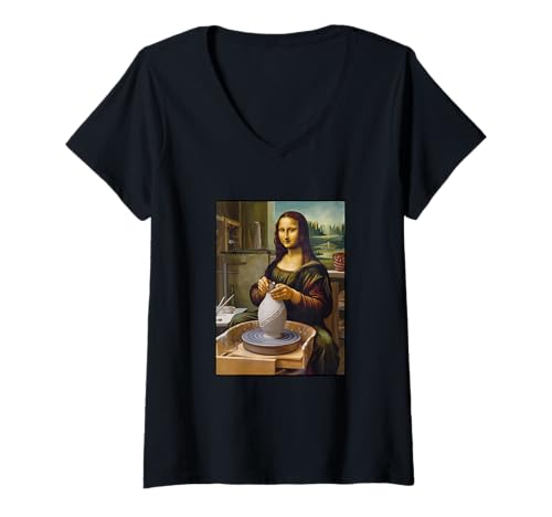 Damen Lustige Töpferkunst Mona Lisa Als Töpferin T-Shirt mit V-Ausschnitt Damen Lustige Töpferkunst Mona Lisa Als Töpferin T-Shirt mit V-Ausschnitt von Funny Pottery Passion Handmade Ceramics