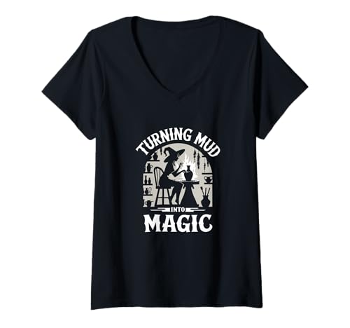 Damen Turn Mud into Magic Funny Pottery Witch T-Shirt mit V-Ausschnitt Damen Turn Mud into Magic Funny Pottery Witch T-Shirt mit V-Ausschnitt von Funny Pottery Passion Handmade Ceramics