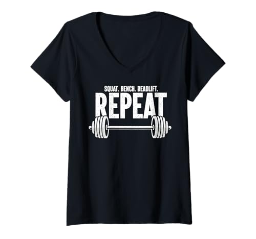 Damen Kniebeugenbank Kreuzheben Wiederholung Powerlifting Gewichtheben Zug T-Shirt mit V-Ausschnitt Damen Kniebeugenbank Kreuzheben Wiederholung Powerlifting Gewichtheben Zug T-Shirt mit V-Ausschnitt von Funny Powerlifting Gym Quote Gifts Men Women