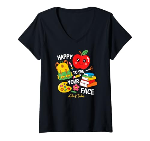 Damen Freut Mich, Deine Face School-Kindergärtnerin zu sehen T-Shirt mit V-Ausschnitt von Funny Pre-K Teacher School Education Apparel