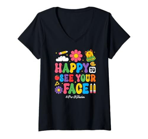 Damen Freut Mich, Deine Face School-Kindergärtnerin zu sehen T-Shirt mit V-Ausschnitt von Funny Pre-K Teacher School Education Apparel