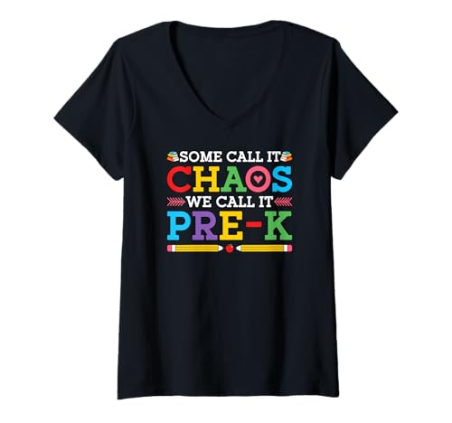 Damen Manche nennen es Chaos, wir nennen es Pre-K Kindergartenlehrer T-Shirt mit V-Ausschnitt Damen Manche nennen es Chaos, wir nennen es Pre-K Kindergartenlehrer T-Shirt mit V-Ausschnitt von Funny Pre-K Teacher School Education Apparel