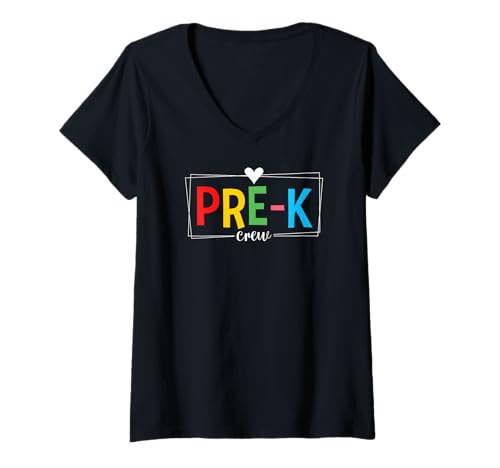 Damen Pre-K Crew Schule Kindergarten Lehrer T-Shirt mit V-Ausschnitt von Funny Pre-K Teacher School Education Apparel