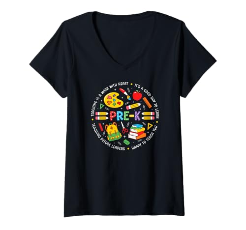 Damen Pre-K Lehrer Schule Kindergarten Lehrer T-Shirt mit V-Ausschnitt von Funny Pre-K Teacher School Education Apparel