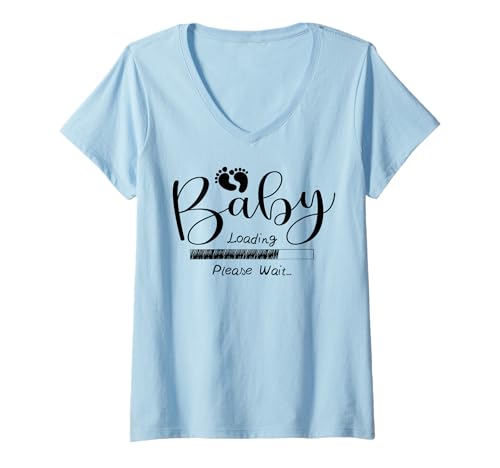 Damen Baby Loading Please Wait Funny Expecting Pregnancy Ankündigung T-Shirt mit V-Ausschnitt von Funny Pregnancy Announcement Apparel For Party