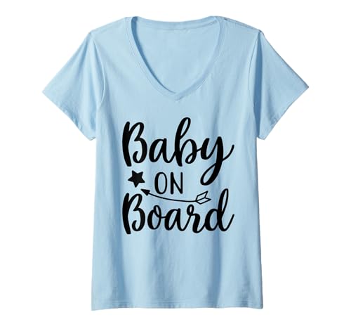 Damen Baby On Board Lustige Schwangerschaftsankündigung Party Matching T-Shirt mit V-Ausschnitt von Funny Pregnancy Announcement Apparel For Party