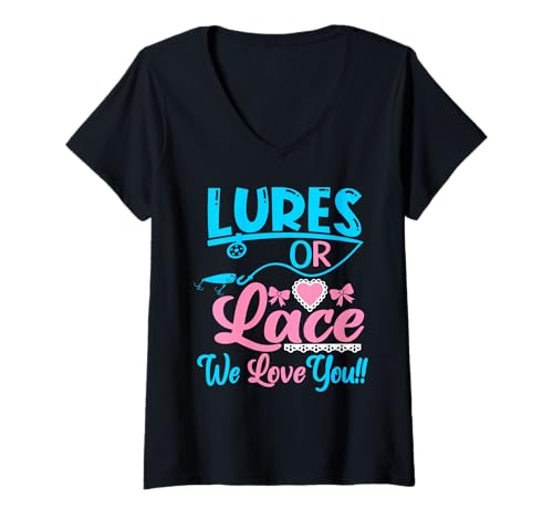 Damen Köder oder Spitze We Love You Gender Reveal Party Babyparty T-Shirt mit V-Ausschnitt von Funny Pregnancy Announcement Apparel For Party