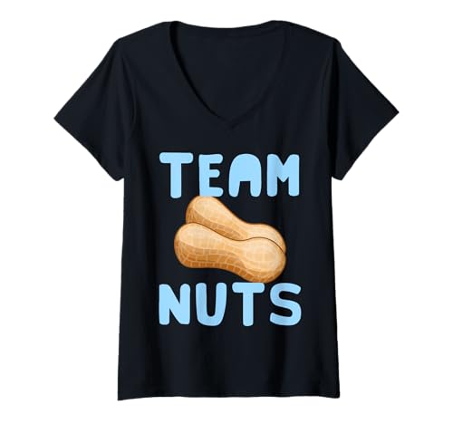 Damen Team Nuts Lustiges Gender-Reveal, passend zur Babyparty T-Shirt mit V-Ausschnitt von Funny Pregnancy Announcement Apparel For Party