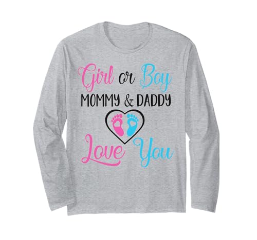 Mädchen oder Junge Mama und Papa lieben dich Baby Geschlecht offenbaren Langarmshirt von Funny Pregnancy Announcement Apparel For Party