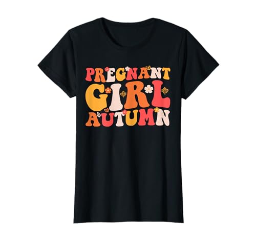 Schwangere Mädchen Herbst Groovy Schwangerschaft Baby Ankündigung T-Shirt Schwangere Mädchen Herbst Groovy Schwangerschaft Baby Ankündigung T-Shirt von Funny Pregnancy Announcement For Women And Girls