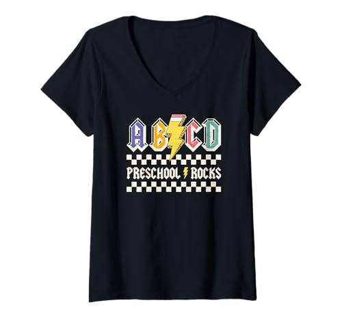 Damen AB CD Vorschule Rocks Schule Kindergarten Lehrer T-Shirt mit V-Ausschnitt Damen AB CD Vorschule Rocks Schule Kindergarten Lehrer T-Shirt mit V-Ausschnitt von Funny Preschool Teacher School Education Apparel