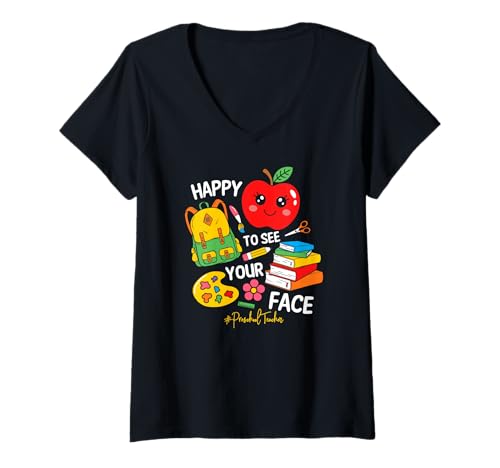 Damen Freut Mich, Deine Face School-Kindergärtnerin zu sehen T-Shirt mit V-Ausschnitt Damen Freut Mich, Deine Face School-Kindergärtnerin zu sehen T-Shirt mit V-Ausschnitt von Funny Preschool Teacher School Education Apparel
