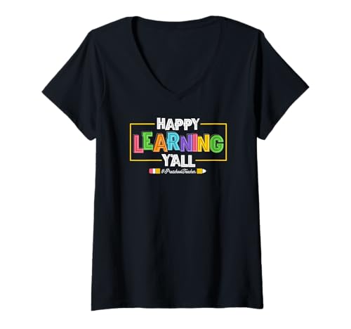 Damen Happy Learning Y'all School Kindergartenlehrer T-Shirt mit V-Ausschnitt Damen Happy Learning Y'all School Kindergartenlehrer T-Shirt mit V-Ausschnitt von Funny Preschool Teacher School Education Apparel