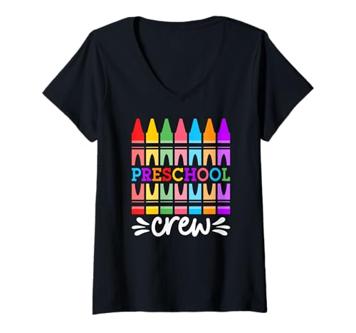 Damen Vorschule Crew Schule Kindergarten Lehrer T-Shirt mit V-Ausschnitt Damen Vorschule Crew Schule Kindergarten Lehrer T-Shirt mit V-Ausschnitt von Funny Preschool Teacher School Education Apparel