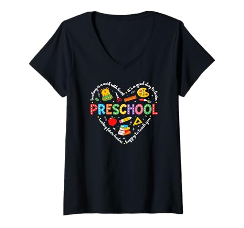 Damen Vorschullehrer Schule Kindergartenlehrer T-Shirt mit V-Ausschnitt Damen Vorschullehrer Schule Kindergartenlehrer T-Shirt mit V-Ausschnitt von Funny Preschool Teacher School Education Apparel