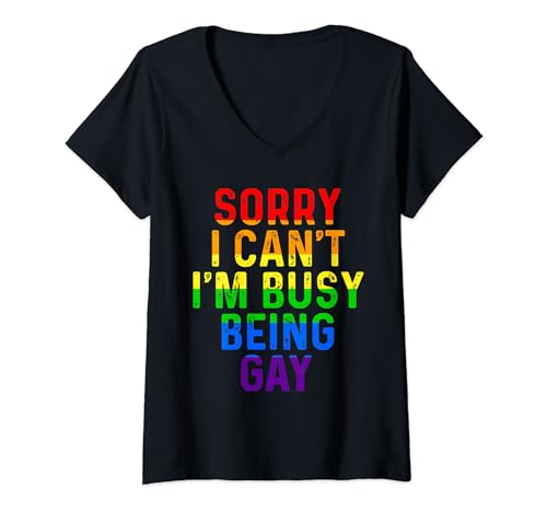 Damen Lustiger Spruch "Sorry I Can't I'm Busy Being Gay Pride" T-Shirt mit V-Ausschnitt Damen Lustiger Spruch "Sorry I Can't I'm Busy Being Gay Pride" T-Shirt mit V-Ausschnitt von Funny Pride Gifts