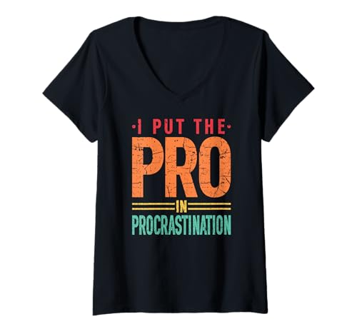 Damen Ich Habe den PRO in Procrastination Vintage Retro gesteckt T-Shirt mit V-Ausschnitt Damen Ich Habe den PRO in Procrastination Vintage Retro gesteckt T-Shirt mit V-Ausschnitt von Funny Procrastination Humor Excuse Apparel