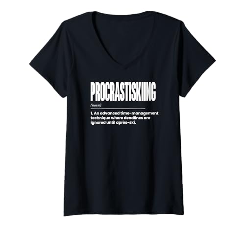 Damen Procrastiskiing Definition Wintersport Procrastination Ski T-Shirt mit V-Ausschnitt Damen Procrastiskiing Definition Wintersport Procrastination Ski T-Shirt mit V-Ausschnitt von Funny Procrastination Humor Excuse Apparel